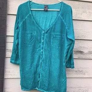 Casual Studio XL teal button up tee